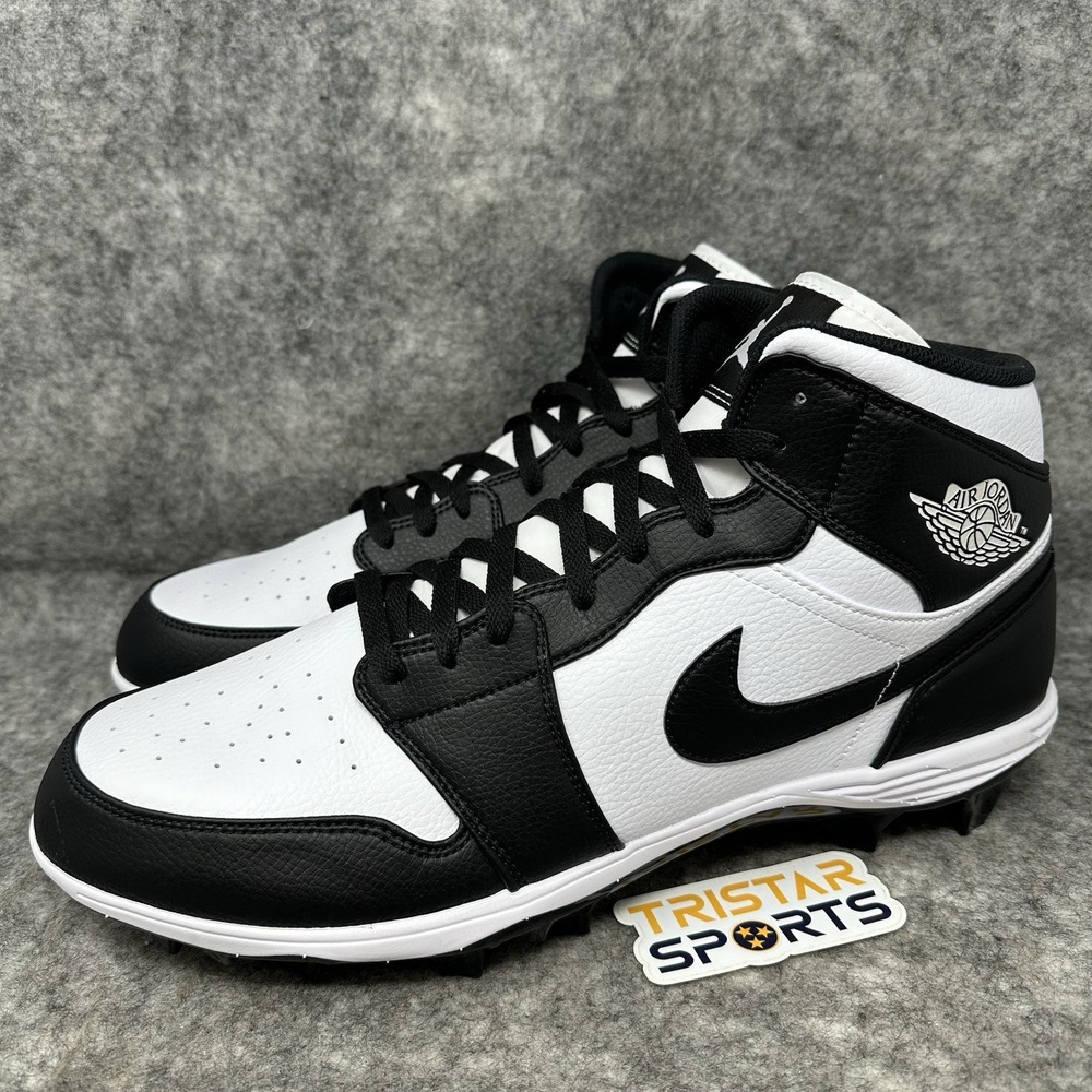 Nike Air Jordan 1 Mid TD Football Cleats Mens Size 16 Black White FJ6805-100